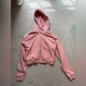 Pink TNA Cropped Zip-Up Hoodie